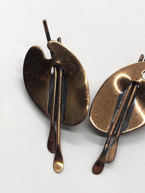 Vintage Copper Earrings Clip On Signed Renoir Pal… - image 3