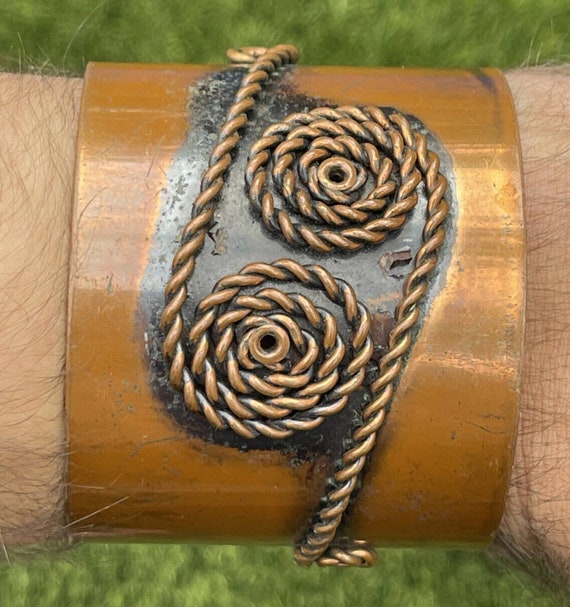 Vintage Copper Modernist Bracelet Signed Rebajes … - image 3