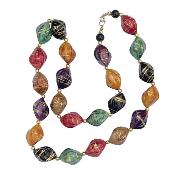 Vintage Necklace Hand Painted Beads Statement 30” - image 1