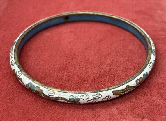 Vintage Bracelet 8” Cloisonné Enamel Bangle Flowe… - image 1