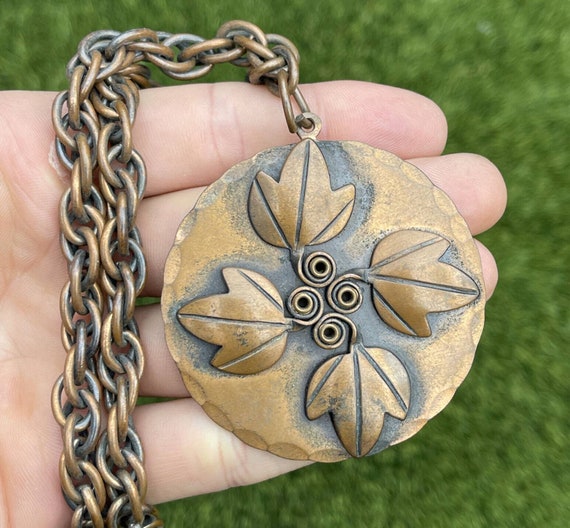 Vintage Rebajes Necklace Pendant Signed Copper Mo… - image 2