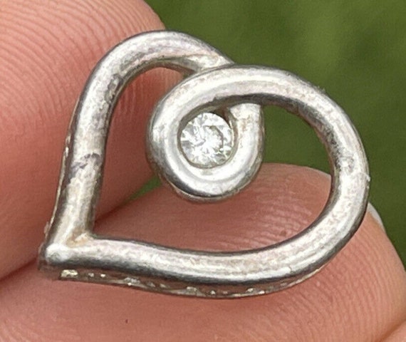 Vintage Diamond Sterling Silver 925 Pendant Heart… - image 1