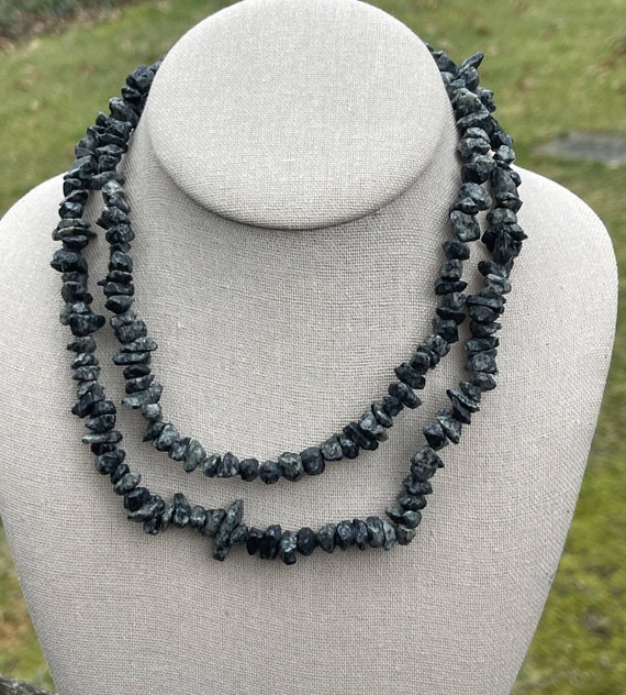 Vintage Estate Necklace Black Stone Beads 32”