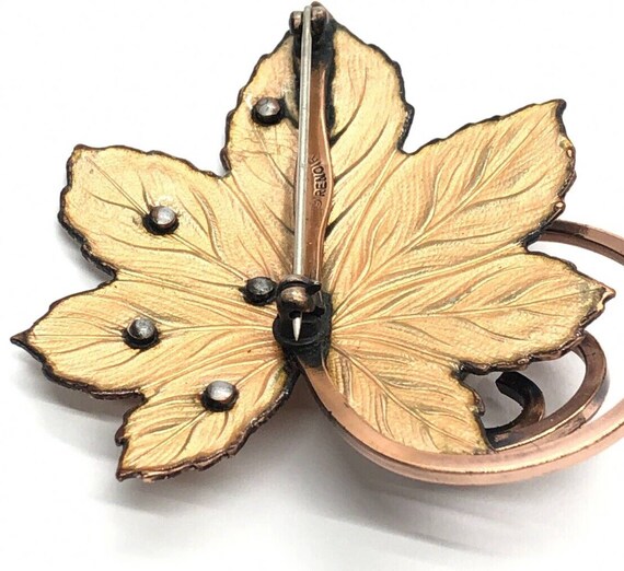 Vintage Brooch Pin Signed Matisse Renoir Leaf Cop… - image 5