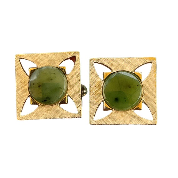 Vintage CuffLinks Jade Gold Tone