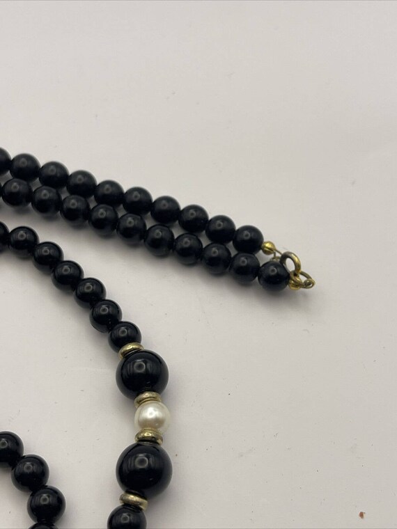 Vintage Necklace black beads 31” black beads faux… - image 3