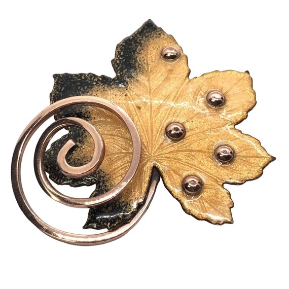 Vintage Brooch Pin Signed Matisse Renoir Leaf Cop… - image 1