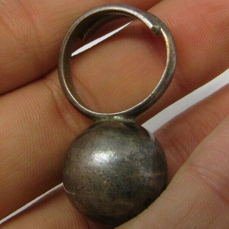Vintage Mexico Sterling Silver 925 Large Ball Jingle Bell Ring Sz 8 Adjustable ringing taxco ball modernist marked signed