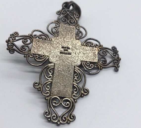 HUGE 18k Gold Sterling Silver Cross Pendant Onyx … - image 4