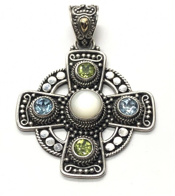 18k Gold and Sterling Silver Pendant Cross Bali S… - image 1