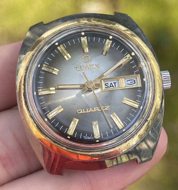 Vintage Men s Timex Quartz Watch M Cell 1970s MCM Day Date Parts