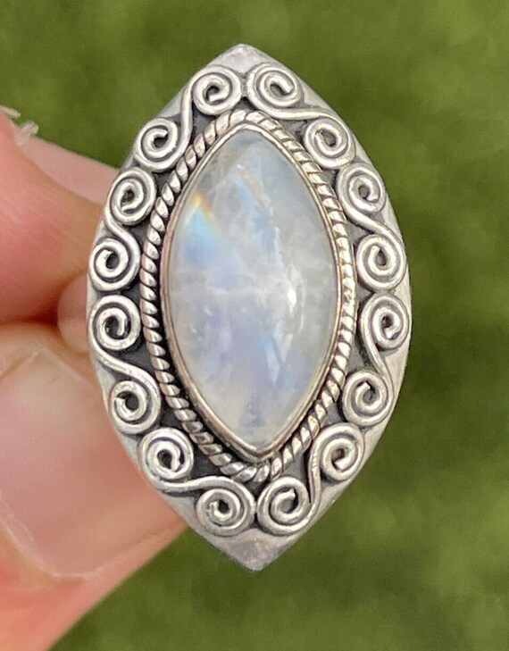 Vintage Sterling Silver Ring 925 Size 6.5 Moonsto… - image 3