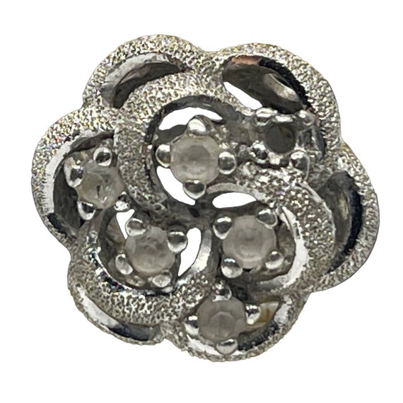 Vintage Sterling Silver Ring 925 Size 8 Flower Rh… - image 1