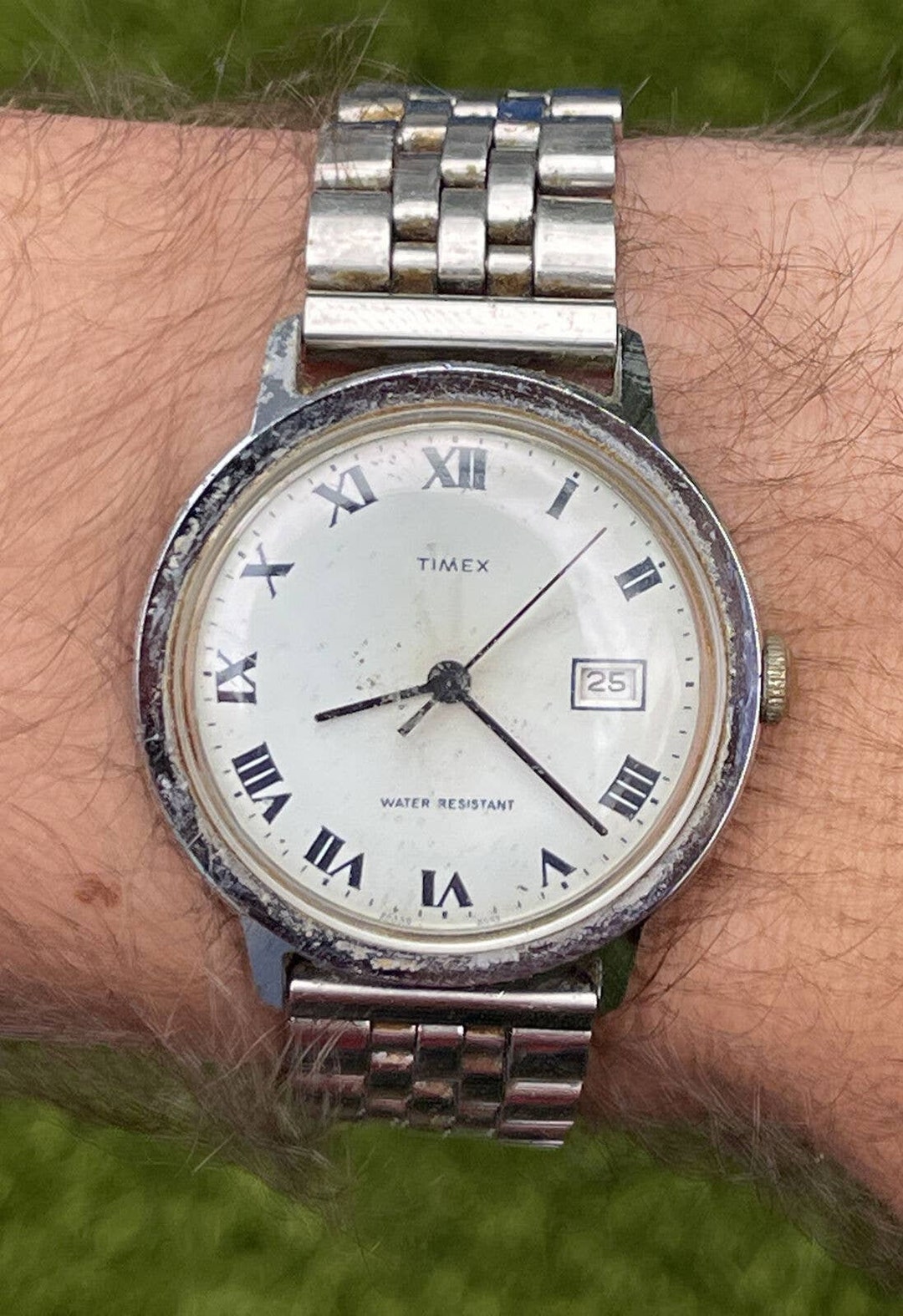 Vintage Timex 26550 2573 Mens Mechanical Watch Date Roman Etsy