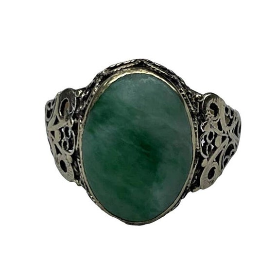 Estate Vintage 14k Gold Jade Ring Filigree Deco Wo