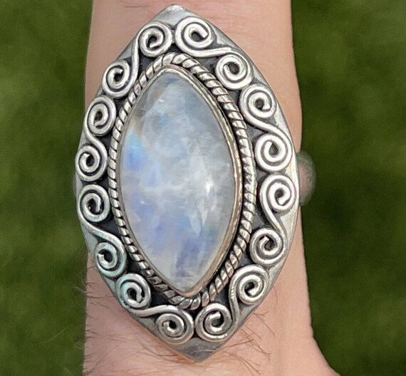 Vintage Sterling Silver Ring 925 Size 6.5 Moonsto… - image 2