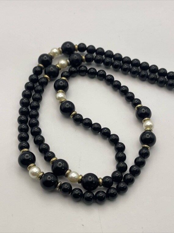 Vintage Necklace black beads 31” black beads faux… - image 2