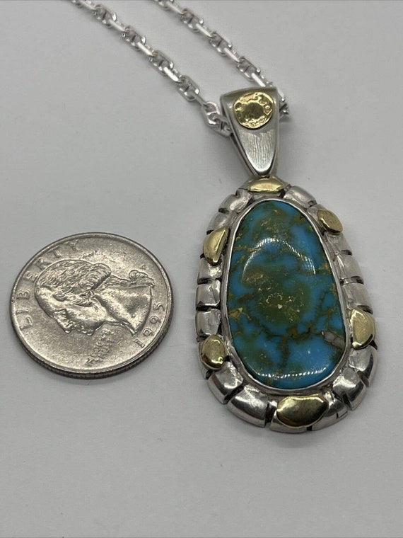 18k Gold & Sterling Silver Necklace Pendant Huge … - image 4