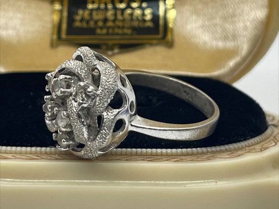 Vintage Sterling Silver Ring 925 Size 8 Flower Rh… - image 4