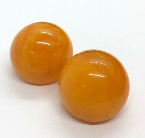 Bakelite Vintage Earrings Yellow Orange Clip On Bu