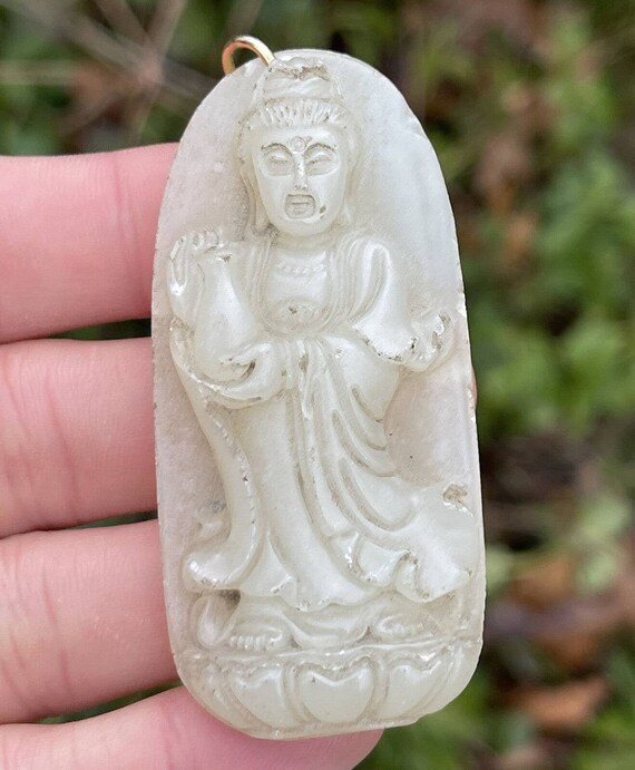 200ct Jade Vintage Jadeite Carved Pendant Necklac… - image 4