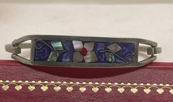 Vintage Bracelet Bangle Mexico Abalone Shell Hing… - image 2