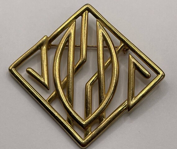Vintage Brooch Pin Gold Tone Initials Letters Est… - image 3