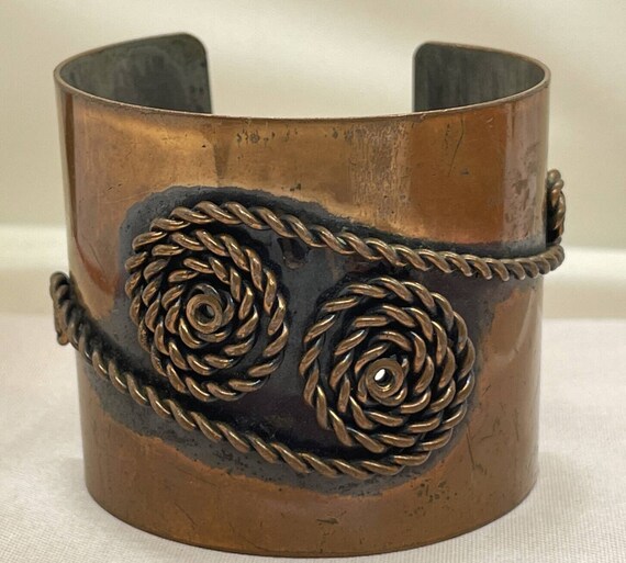 Vintage Copper Modernist Bracelet Signed Rebajes … - image 5