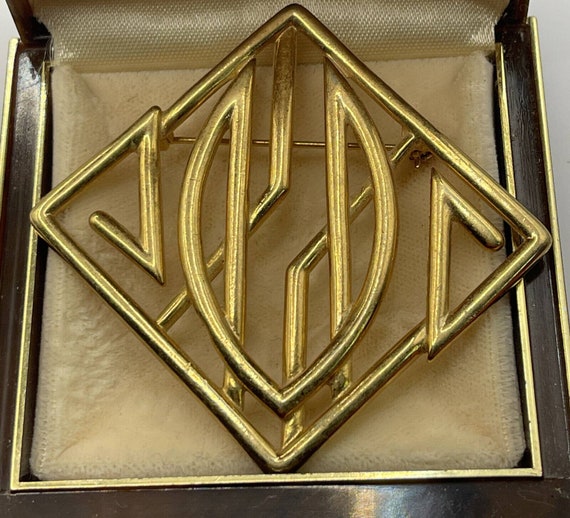 Vintage Brooch Pin Gold Tone Initials Letters Est… - image 2