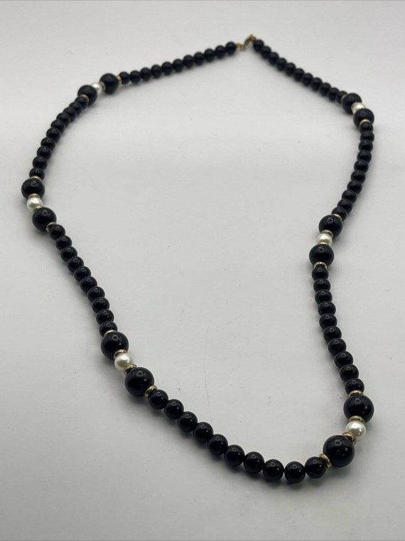 Vintage Necklace black beads 31” black beads faux… - image 4