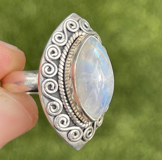Vintage Sterling Silver Ring 925 Size 6.5 Moonsto… - image 4