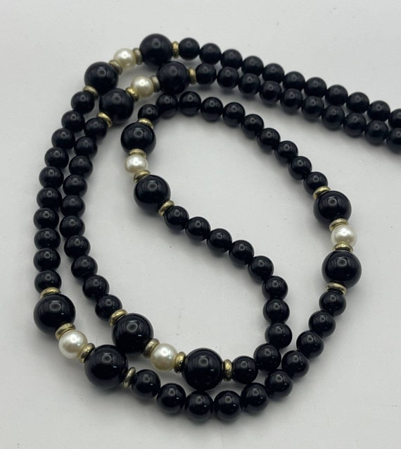 Vintage Necklace black beads 31” black beads faux… - image 1