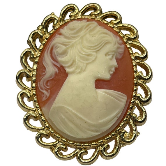 Vintage Brooch Pin Gold Tone Cameo Signed AAI - image 1