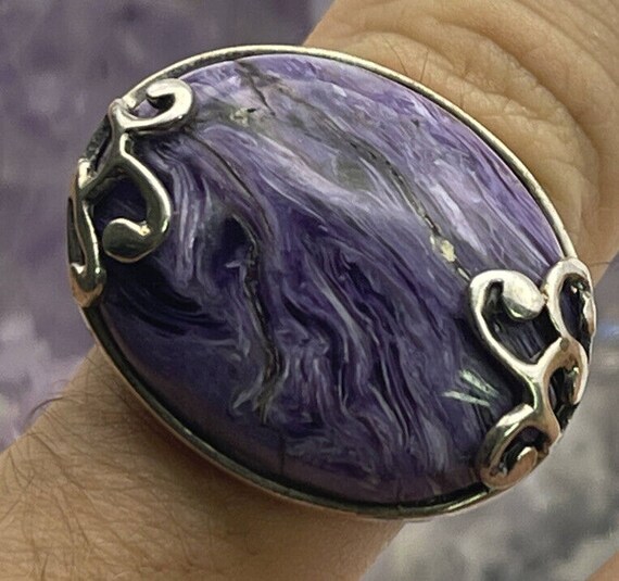 Vintage Sterling Silver Ring Size 8 Purple Russia… - image 3