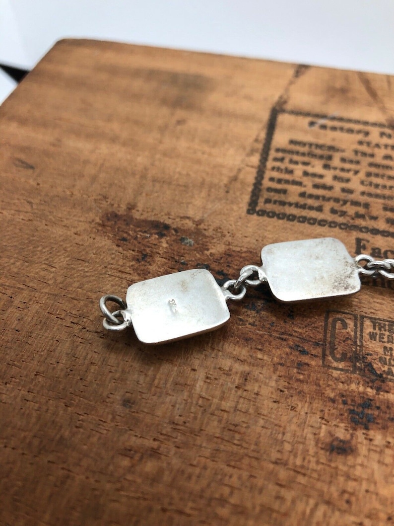 Vintage 925 sterling silver abalone shell panel link bracelet 8\u201d handmade artisan mexico