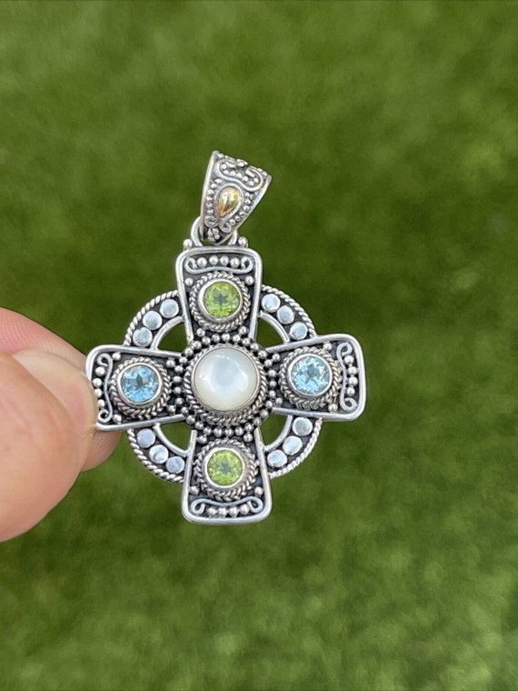 18k Gold and Sterling Silver Pendant Cross Bali S… - image 9