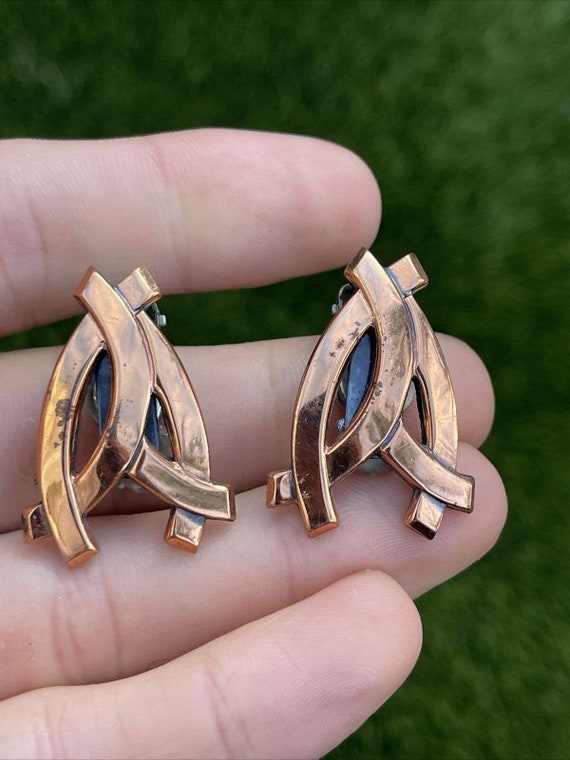 Vintage Copper Earrings Clip On Signed Renoir Mod… - image 5