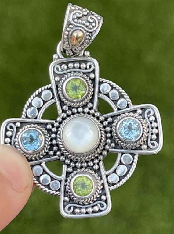 18k Gold and Sterling Silver Pendant Cross Bali S… - image 2