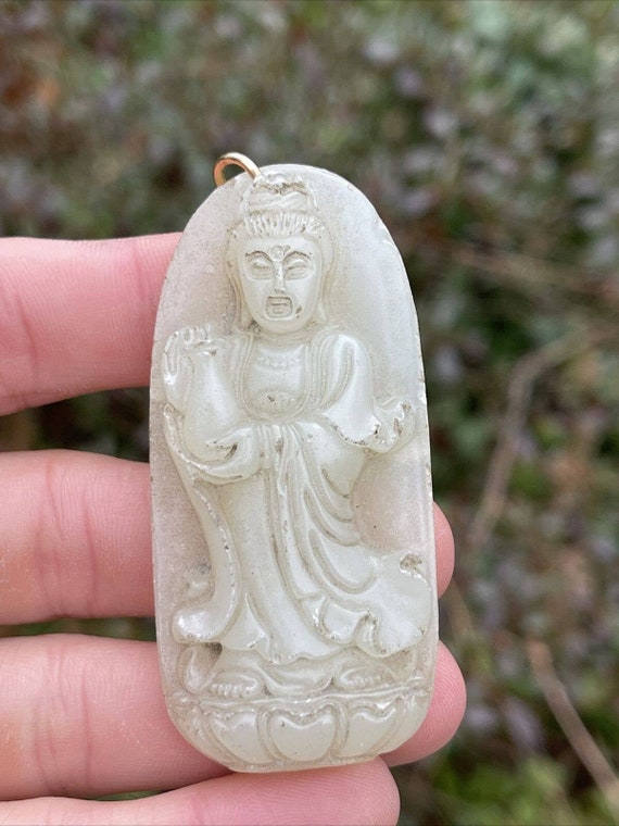 200ct Jade Vintage Jadeite Carved Pendant Necklac… - image 5