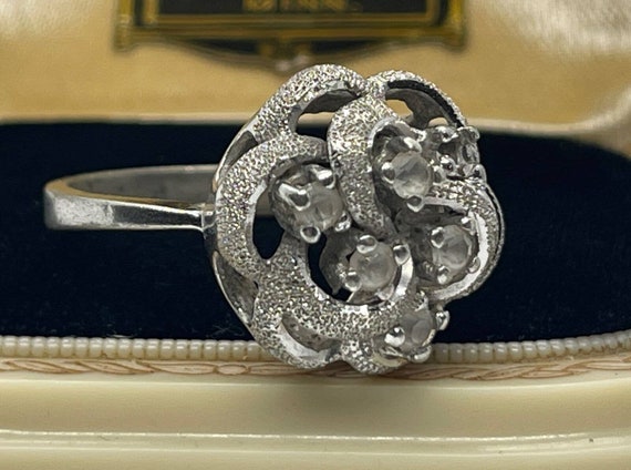 Vintage Sterling Silver Ring 925 Size 8 Flower Rh… - image 3