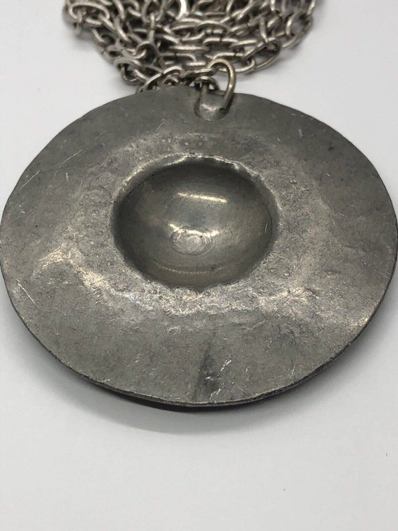 Vintage Necklace 32” Modernist Pendant Pewter - image 4