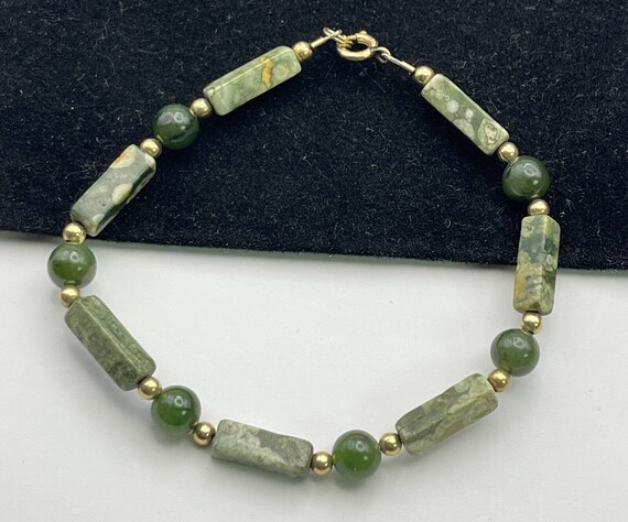 Jade Vintage Jadeite Bracelet Estate Bead 1/20 14… - image 1