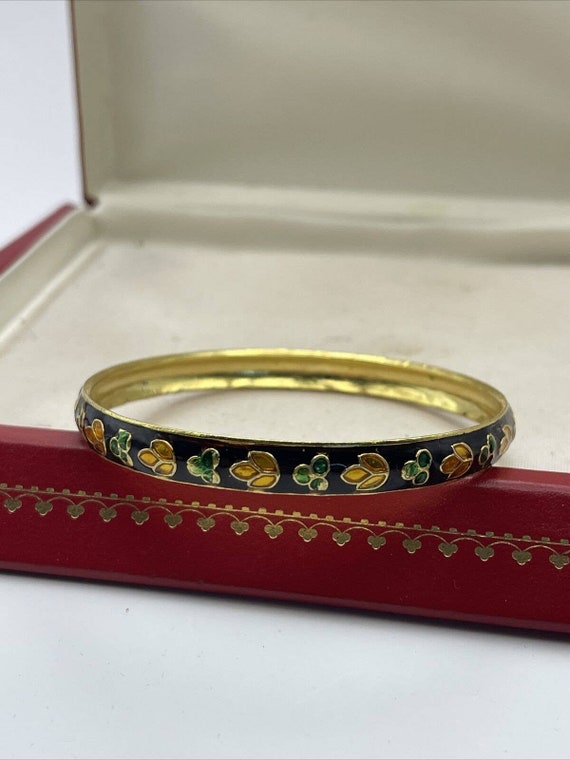 Estate Vintage Bracelet 8” Enamel Cloisonné Flowe… - image 3