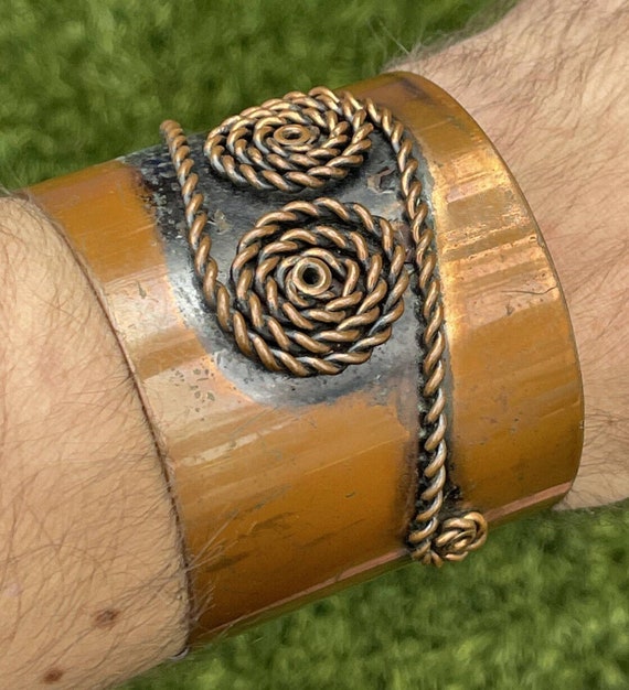 Vintage Copper Modernist Bracelet Signed Rebajes … - image 2