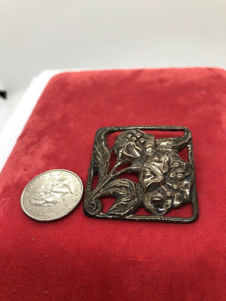 Vintage Sterling Silver Brooch Pin 925 Flower Art Nouveau Rectangle estate jewelry