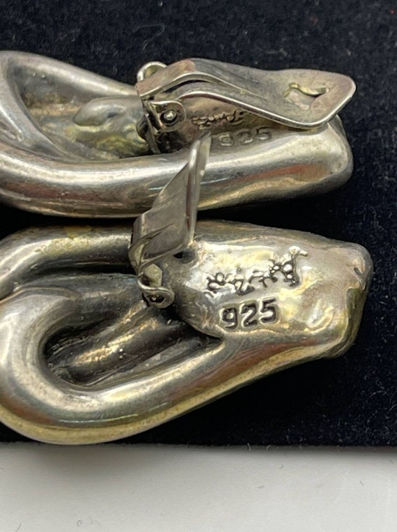 Vintage Sterling Silver Bat Ami Clip On Earrings … - image 7