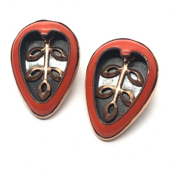 Vintage Copper Earrings Clip On Signed Matisse Re… - image 1