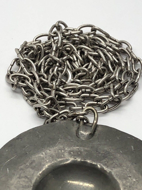 Vintage Necklace 32” Modernist Pendant Pewter - image 5