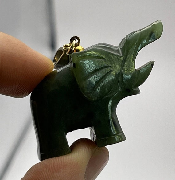 124ct Vintage Carved Black Nephrite Jade Elephant… - image 9