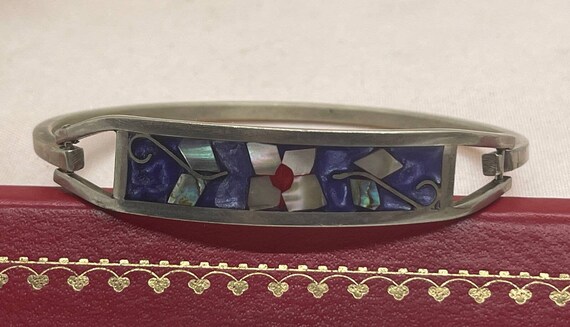 Vintage Bracelet Bangle Mexico Abalone Shell Hing… - image 3